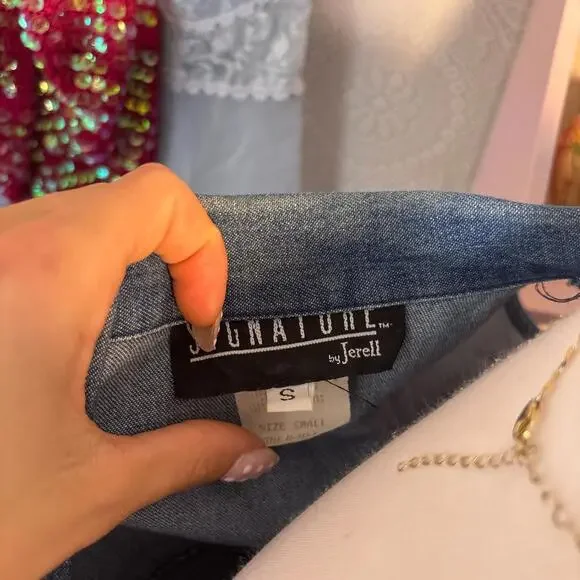 vintage denim embroidered button up vest - Picture 5 of 5